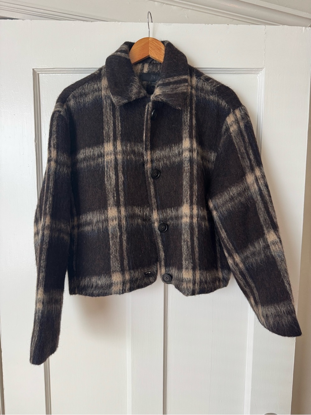 Zara Brown and Cream Plaid Teddy Jacket